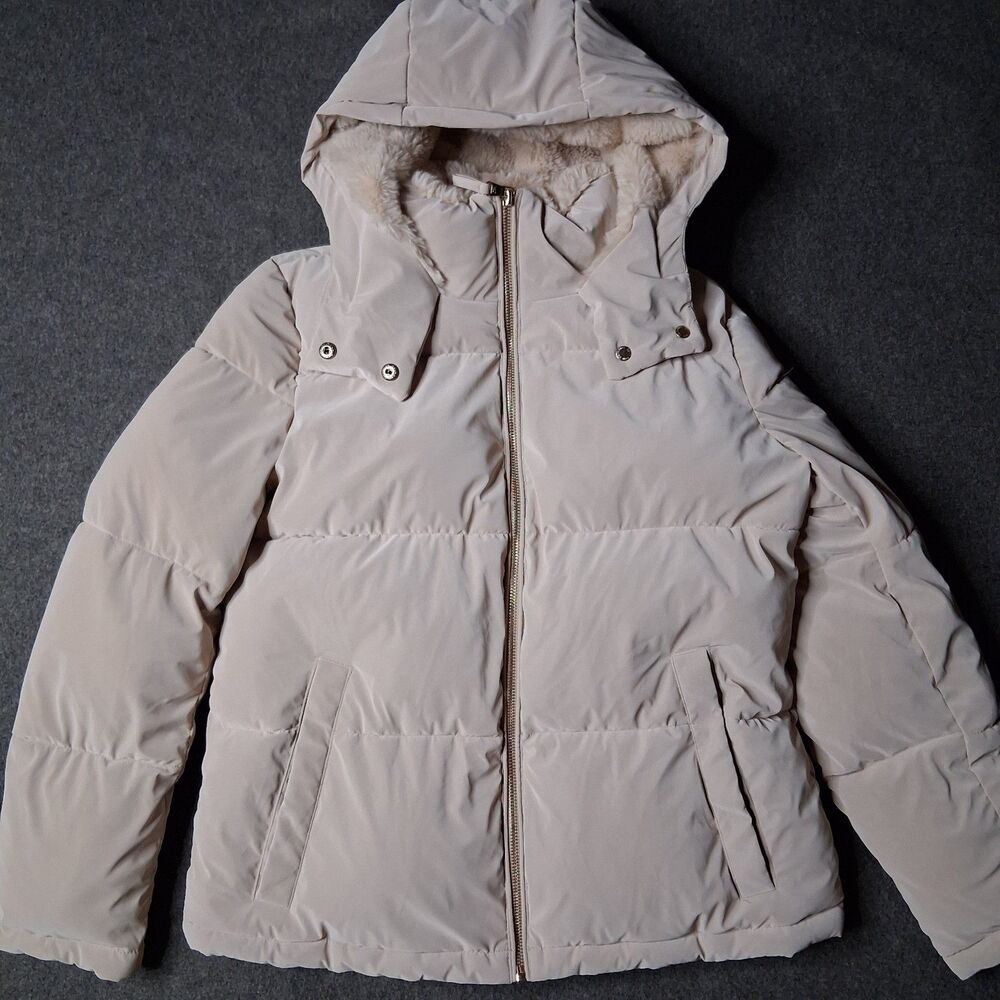 Calvin Klein Women's Sorona Aura Faux Fur Hood Puffer Jacket Dusty Pink M